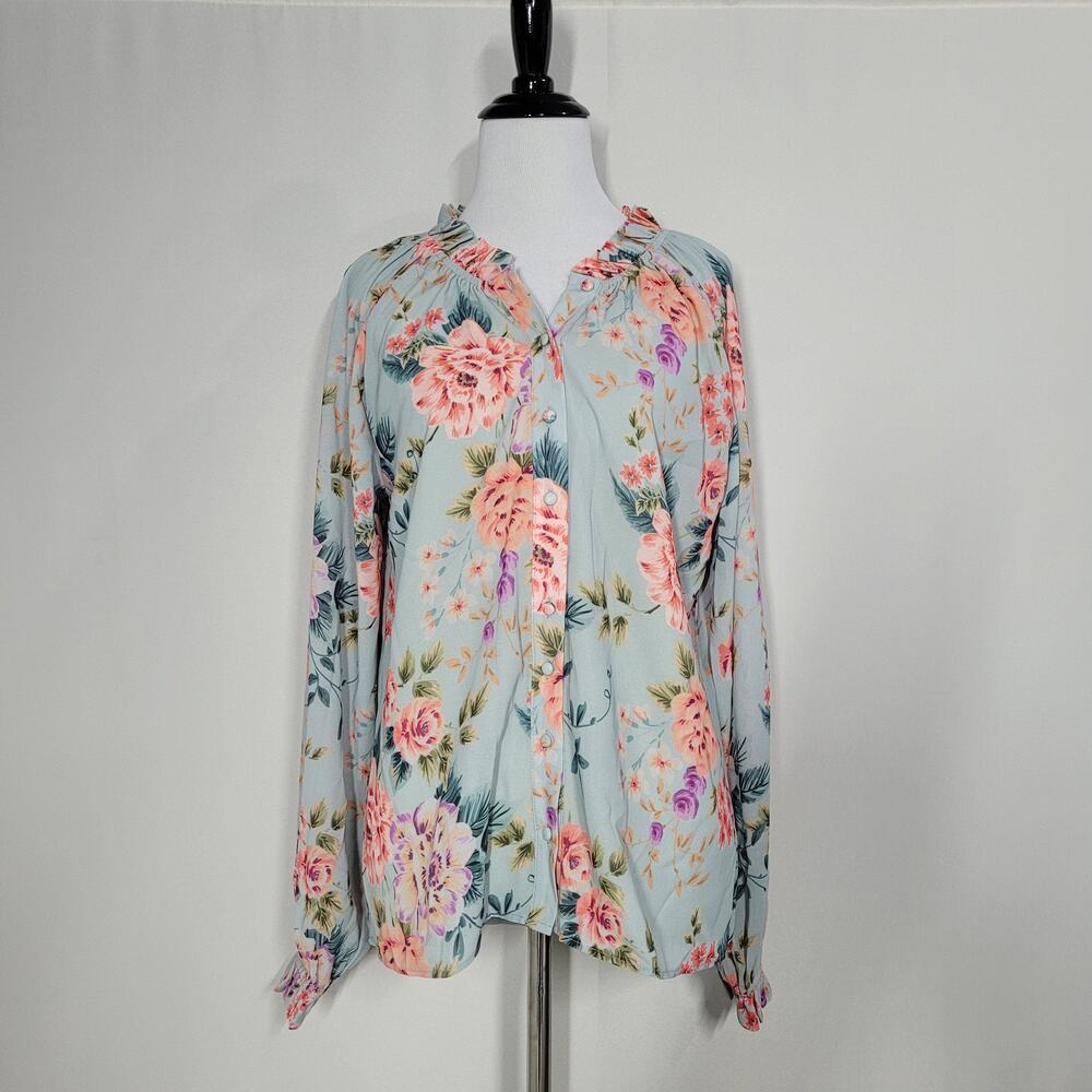 Yumi Kim Sweet Dawn Dusk Freestyle Long Sleeve Ruffled Collar Top Small